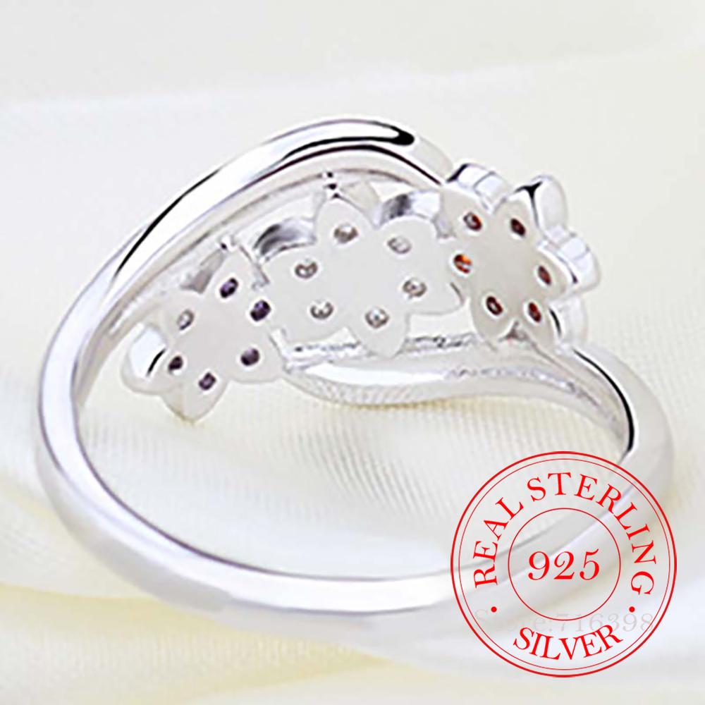 Серебряное кольцо 925 пробы с цветком для женщин - Элегантное белое, красное, фиолетовое ювелирное изделие с кубическим цирконием. Классическое тонкое кольцо для свадьбы, помолвки