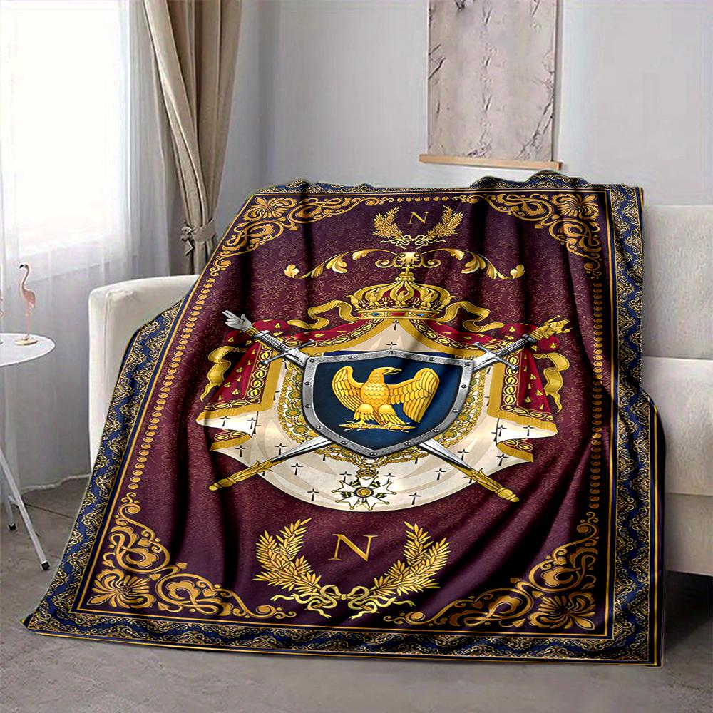 1Pc Royal Crest Blanket Soft And Comfortable Casual Warm Camping Travel Christmas Halloween Xmas Gift Em92812