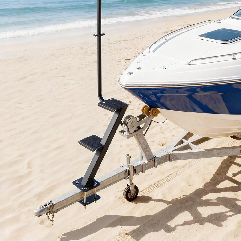 Boat Trailer Steps, 2-Step, Heavy-Duty Boat Trailer Steps with Handle, Non-Slip Surface, 3 Mounting Angle Options, Steel Ladder for 76.2 x 76.2/76.2 x