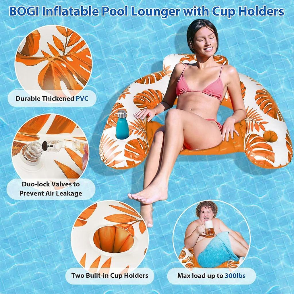 Inflatable Pool Floats Adult, Pool Chairs with Cup Holders,Blow up Floating Pool Floats Chair,Pool Floaties for Adults Swimming Pool Party Summer Wate