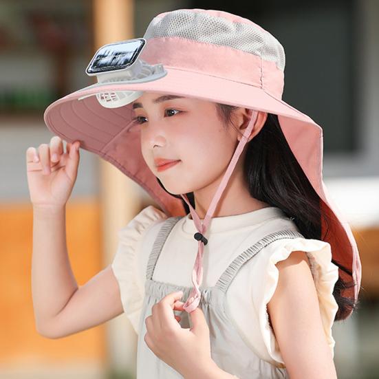 Детская шляпа с солнечным вентилятором и шейным клапаном, защита от ультрафиолета, охлаждающий вентилятор, перезаряжаемая, дышащая