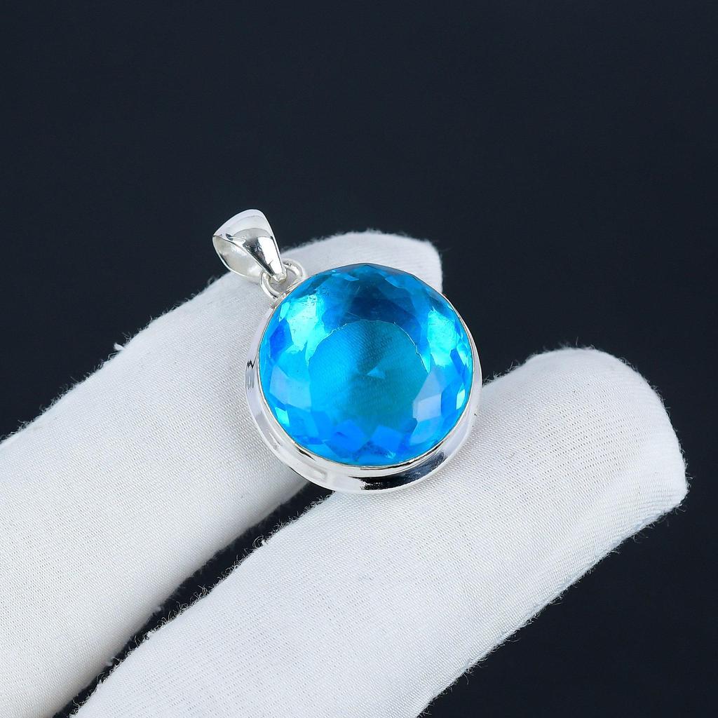 Серебряная подвеска с драгоценным камнем London Blue Topaz из стерлингового серебра 925 пробы — круглая ручная работа, повседневное украшение, подарок на день рождения