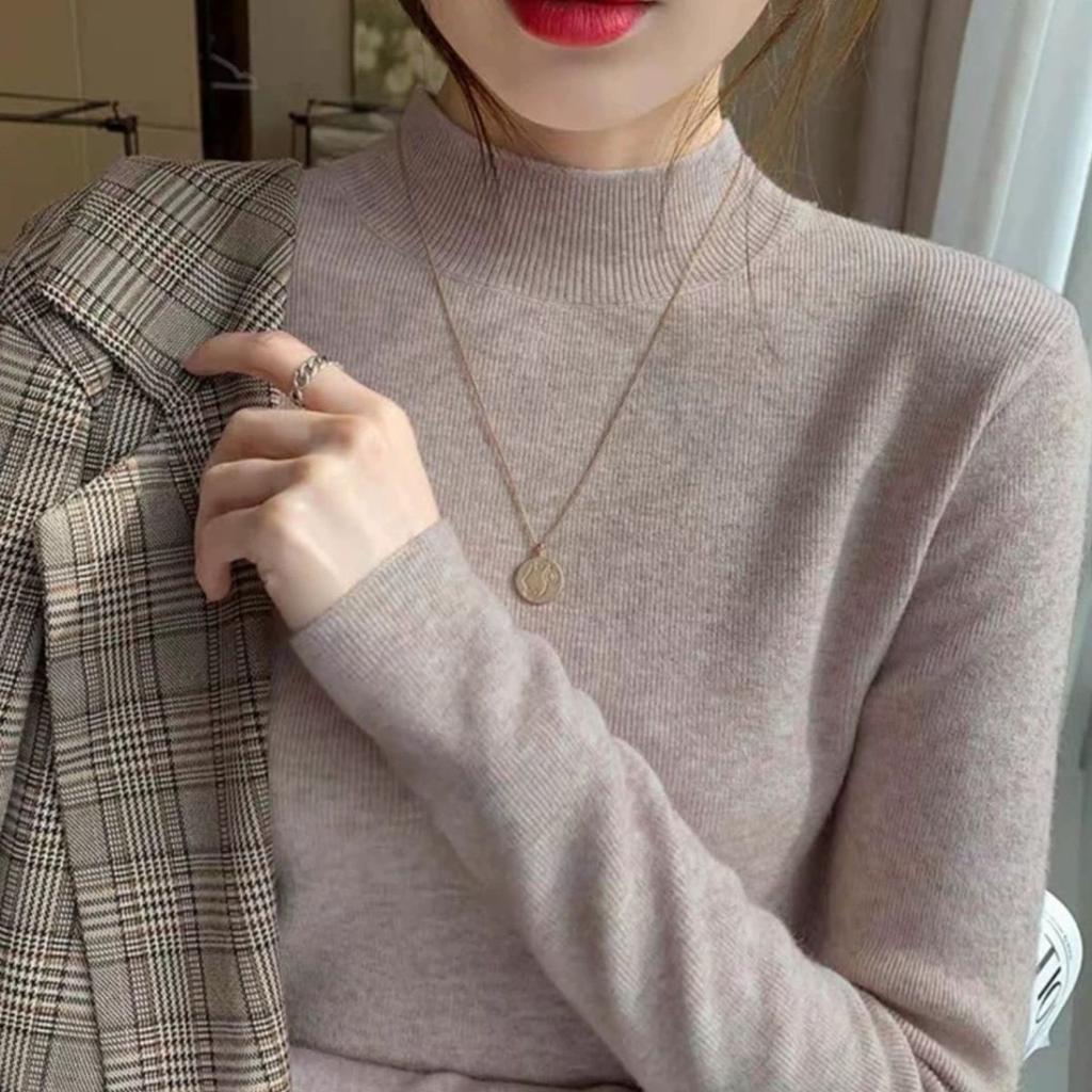 Осень-зима свитер с высоким воротником, женский эластичный топ, женские трикотажные пуловеры, длинный рукав, вязаный свитер