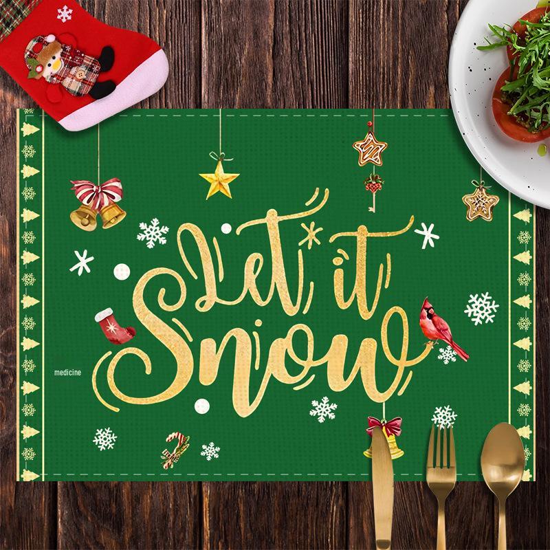 Christmas Snowman & Santa Claus Cotton Linen Placemats – Festive Table Heat Insulation Pads