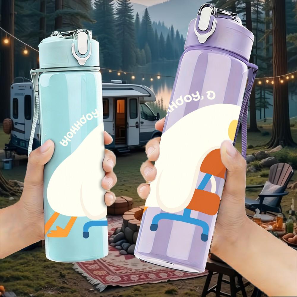 1PC White Bird Office Chair Cartoon 750ml Color Plastic Sports Water Bottle Leakproof Flip Straw Lid Suitable for Sports Office Home Use