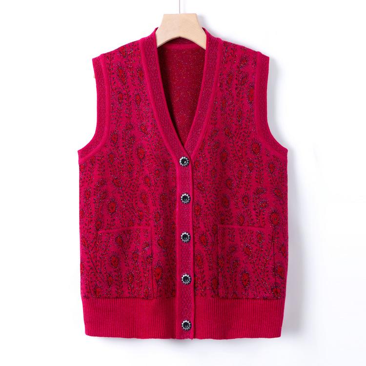 Middle-aged and Elderly Women's Autumn Clothing New Knitted Sweater Grandma Autumn Sweater Vest Jacket