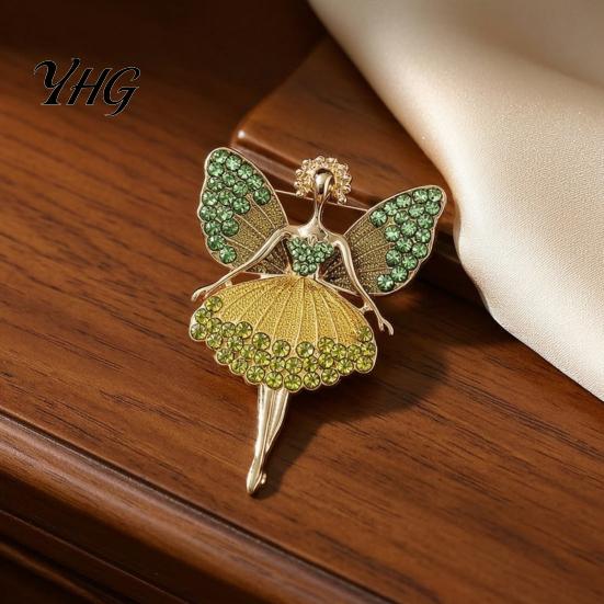 Ballet Fairy Brooch Pin Sparkling Rhinstone Brooch, Winged Dancer Girl Alloy Lapel Coats Decorative Badge Pin, Women Jewelry Accessories for