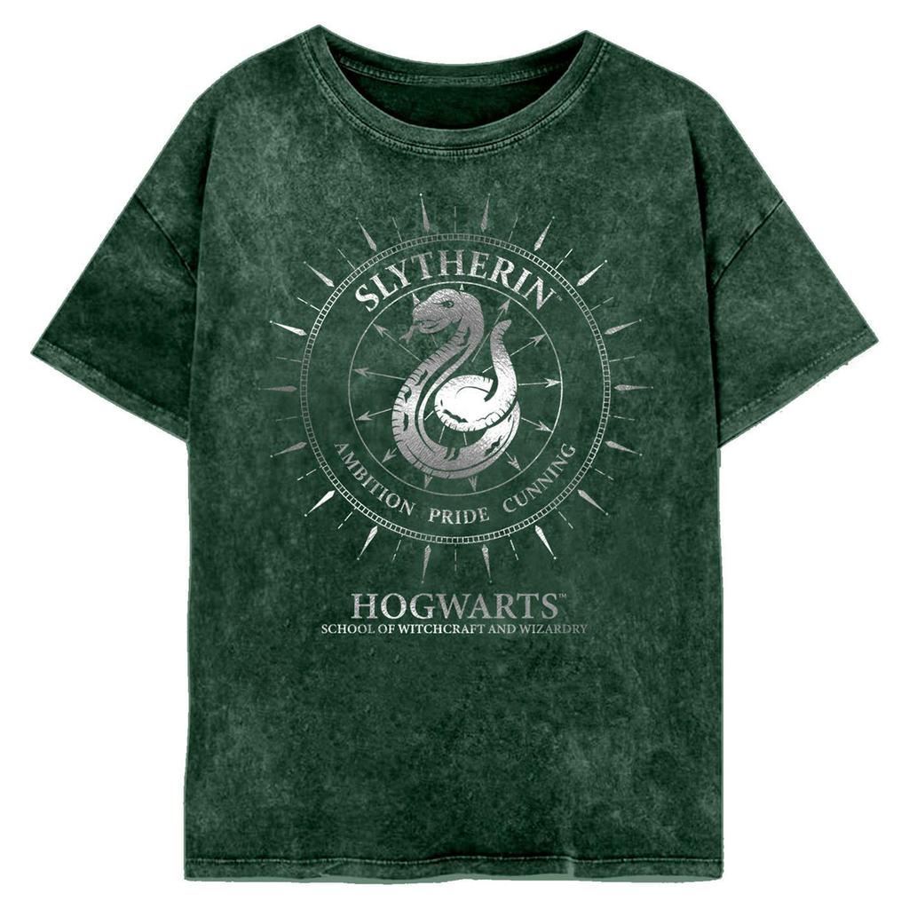 HARRY POTTER Womens/Ladies Slytherin Constellations Acid Wash T-Shirt