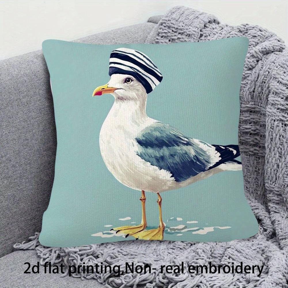 Double Sided Funny Seagull with Hat Design Soft Throw Pillow Cover for Bed Sofa and Lounge Chair Home Decoration