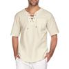 Mens Cotton Linen Shirts Casual Beach Hippie Shirt Short Sleeve V Neck Yoga Tops