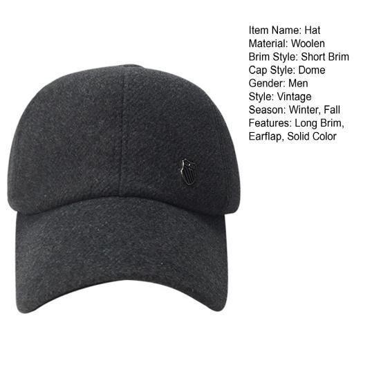 Men Winter Baseball Hat Long Brim Solid Color Windproof Cold Resistant Ear Protection With Earflap Cold Weather Father Outdoor Cap