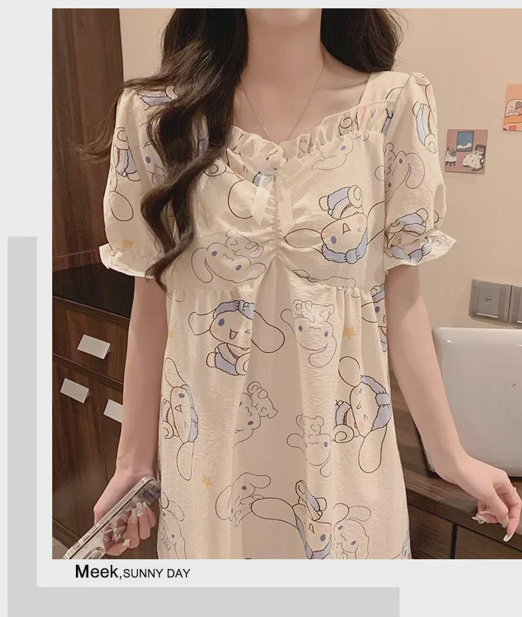 Ночная рубашка с короткими рукавами и нагрудной подкладкой 2024 года – Милый хлопковый облачный стиль в стиле мультяшной принцессы