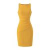 Womens Slim Fit Pleated Sleeveless Dress Bodycon Midi Length Casual Elegant Style
