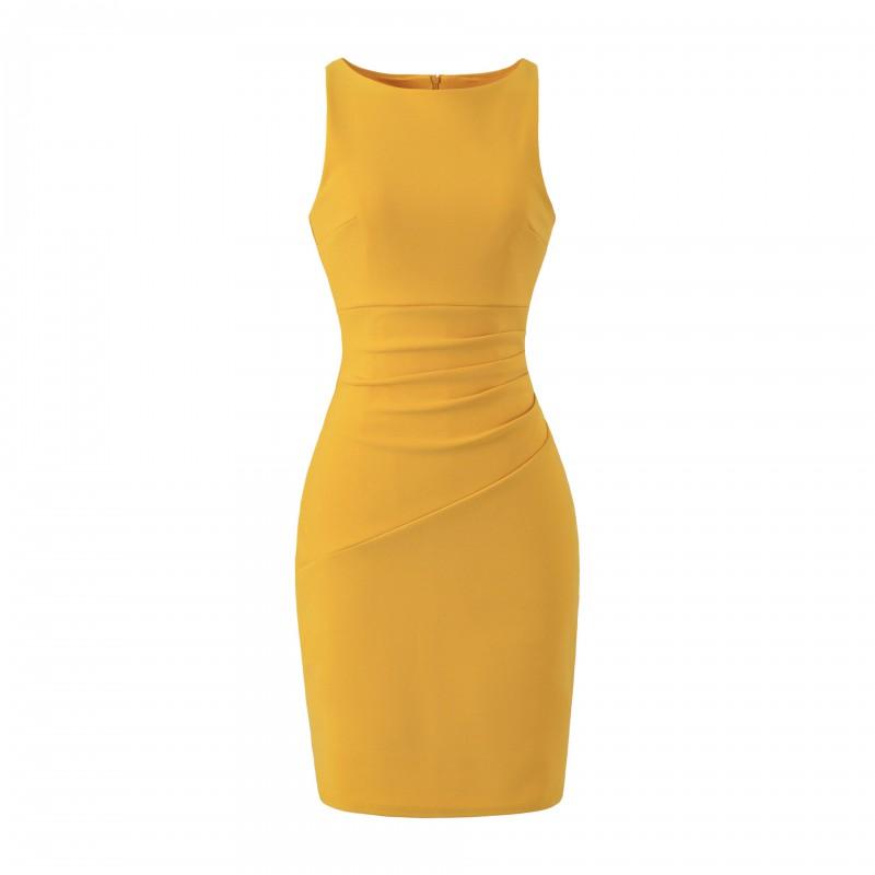 Womens Slim Fit Pleated Sleeveless Dress Bodycon Midi Length Casual Elegant Style