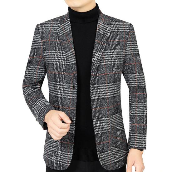 Мужской пиджак с лацканами, длинный рукав, клетчатый узор, застежка на две пуговицы, пиджак с карманами, приталенный деловой пиджак