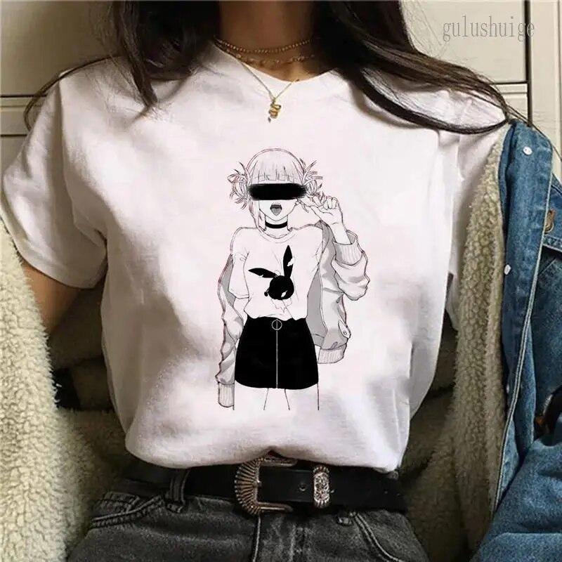 Футболка с графическим принтом «Мой герой Академии» японского аниме, модная женская футболка с круглым вырезом с коротким рукавом, повседневная футболка больших размеров