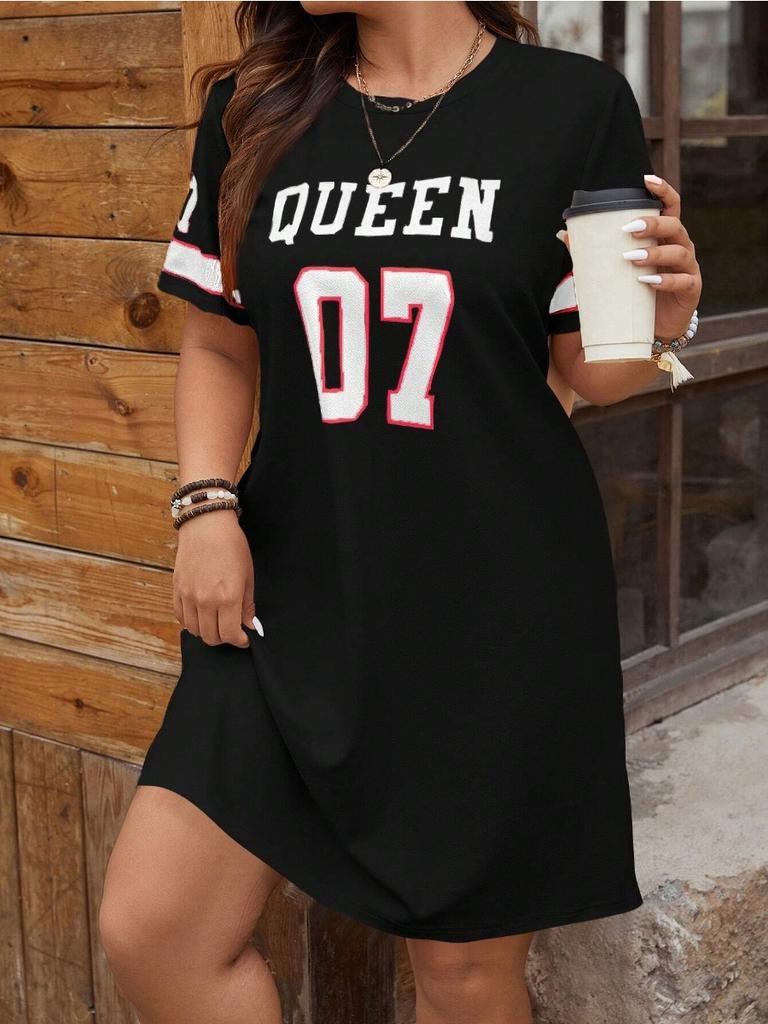 Plus Size Women's Loose Dress Summer Music Festival Pattern Sporty Casual Letter 3D Print Fashionable 07 Printed Dress