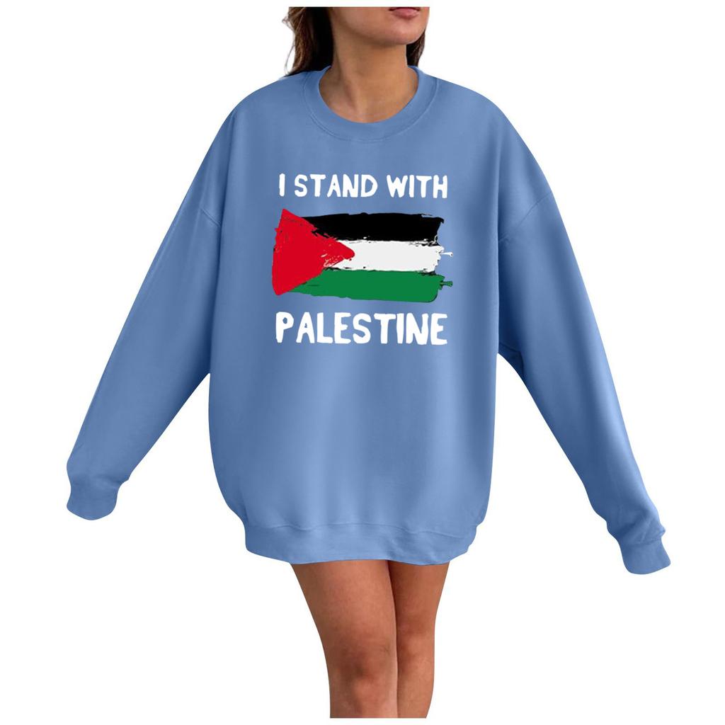 Женская мода Свободный повседневный пуловер с длинным рукавом с принтом Толстовка Топ