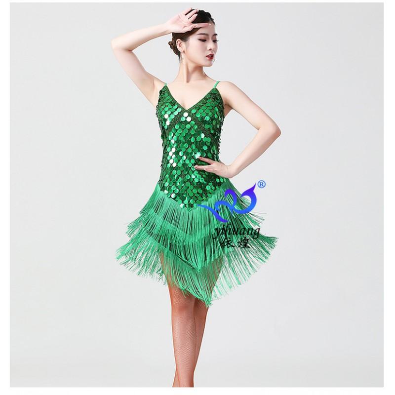 Sequin Tassel Dance Dress Sling Latin Competition Performance Costume Bar Stage Party Wear