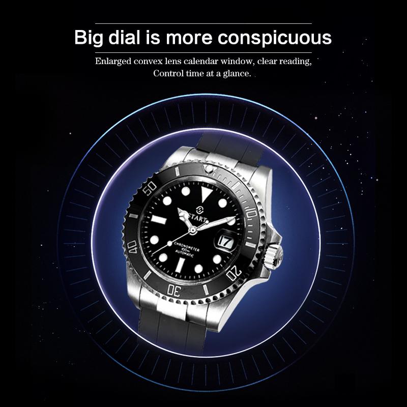 Start Men's Watch Diving Watch Luminous Waterproof Automatic Mechanical Watch Calendar Function Sports Men's Watch