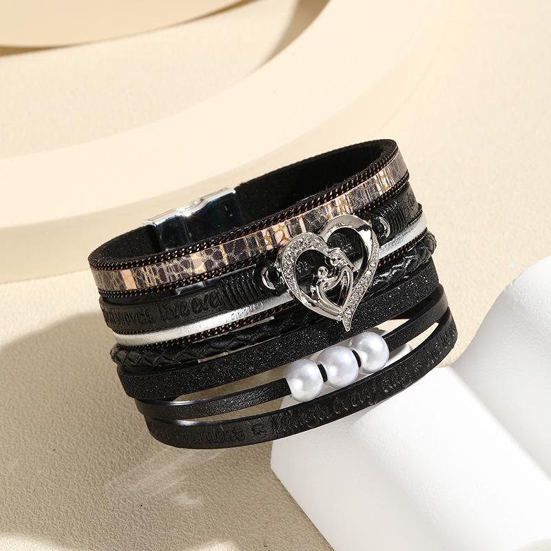 Boho Multi Layer Leather Bracelet for Women Jewelry Cupid Heart Magnet Buckle Holiday Gift