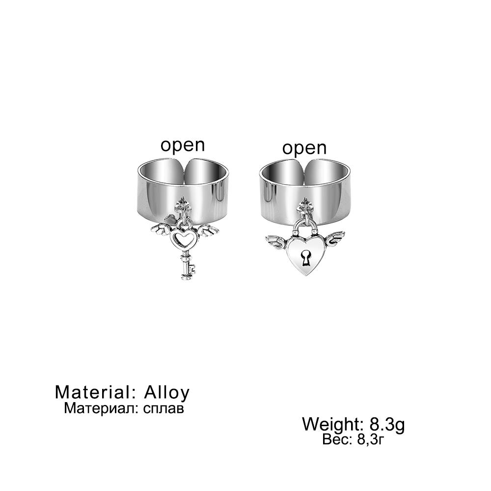 Кольцо с замком для ключей с крыльями ангела, широкие кольца для пар, подарок для мужчин и женщин, аксессуары для друзей, комплект из 2 предметов, серебряное элегантное кольцо
