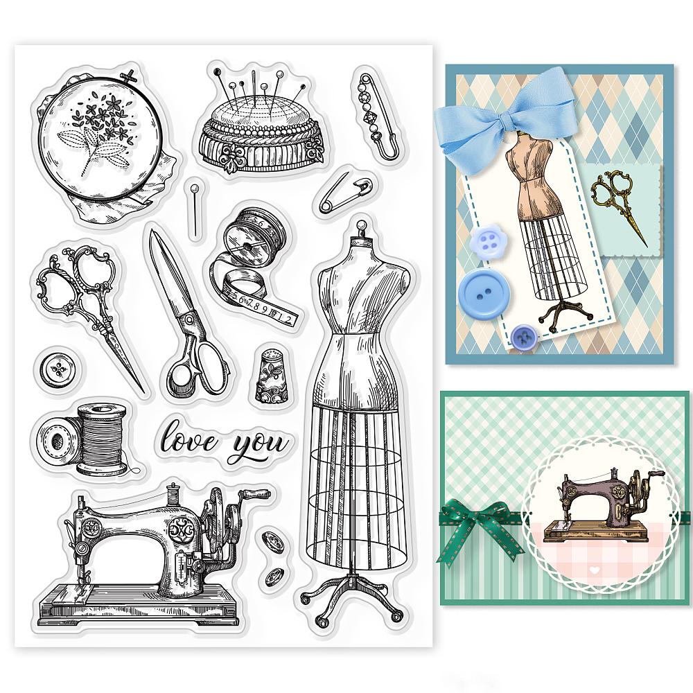 PVC Plastic Stamps for DIY Scrapbooking Photo Album Decorative Cards Making Stamp Sheets Sewing Machine Pattern 16x11x0.3cm