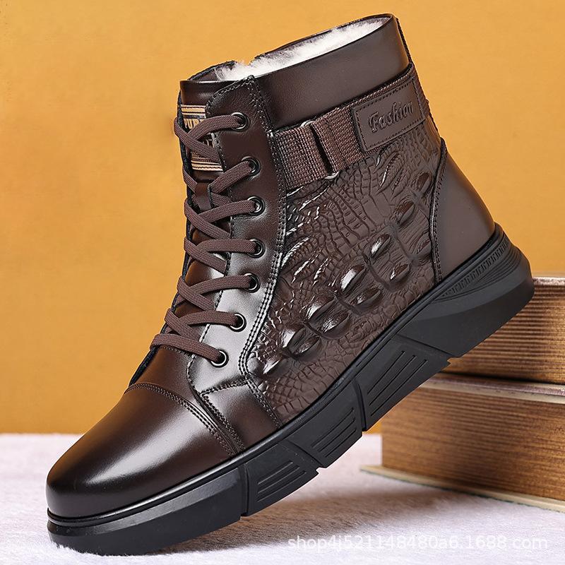 Зимние новые верхние слои из коровьей кожи мужские хлопковые туфли из чистой шерсти плюшевые термокожаные туфли для отдыха на природе повседневные кожаные мужские туфли для мужчин