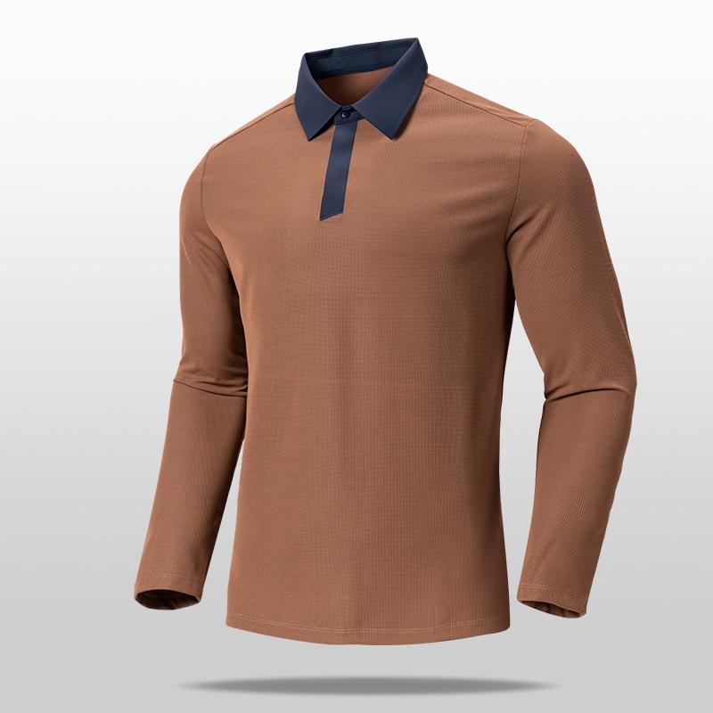 New Autumn and Winter Polo Shirt Men's Waffle Fleece Patchwork Long Sleeved Versatile Casual Collar Pullover