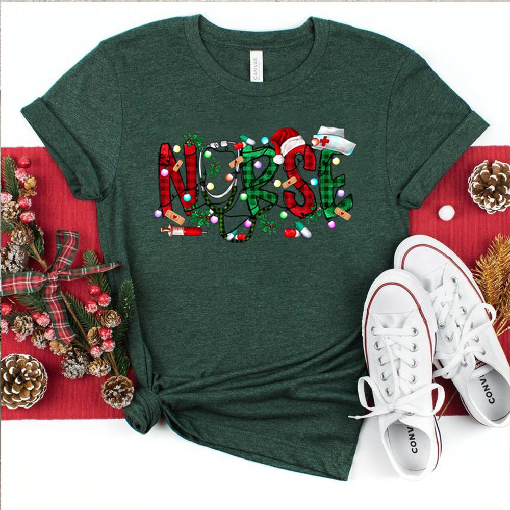 Christmas Nursing Tshirt Nursing School Shirt Nurse Christmas 2023 Tees Xmas Party Shirts Lit It Up Midwife Shirts Nurse Gifts