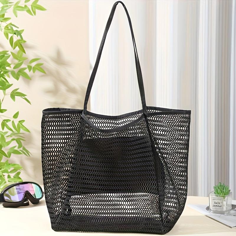 Beach Nylon Mesh Tote Bag, Casual Foldable Shoulder Backpack, Suitable for Beach Picnic and Vacation