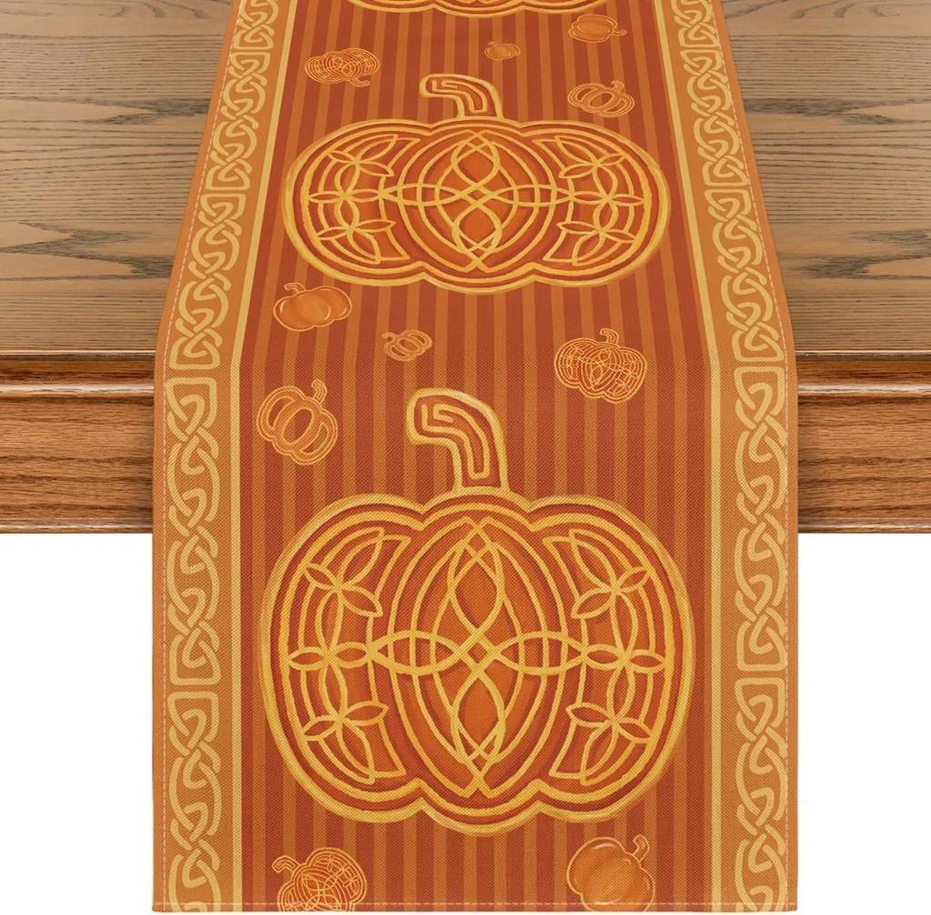 Дорожка для обеденного стола с кленовым листом и тыквой на День благодарения, для домашней кухни, для столовой, для вечеринки, моющаяся, многостильная