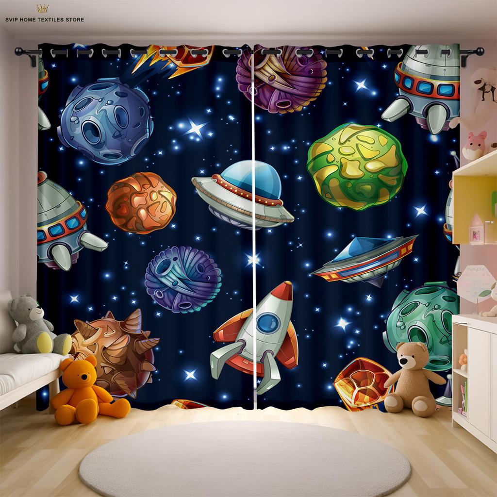 Шторы с принтом «Мультяшный космический астронавт» для детской комнаты, подходят для спальни, гостиной, кабинета, декоративные