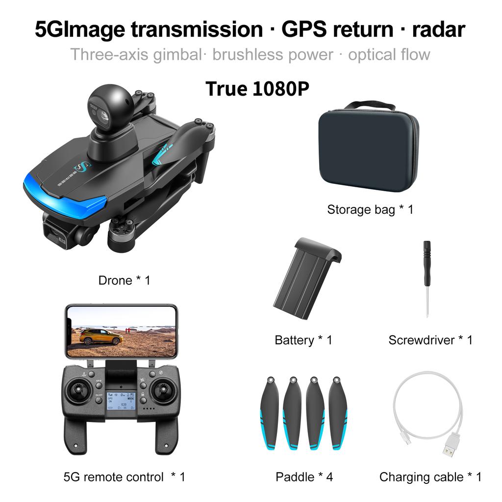 Новый профессиональный дрон S185 GPS Return 5G True 2.7K HD с двумя камерами, пультом дистанционного управления, сенсорным экраном, 3-осевым PTZ-управлением и функцией обхода препятствий