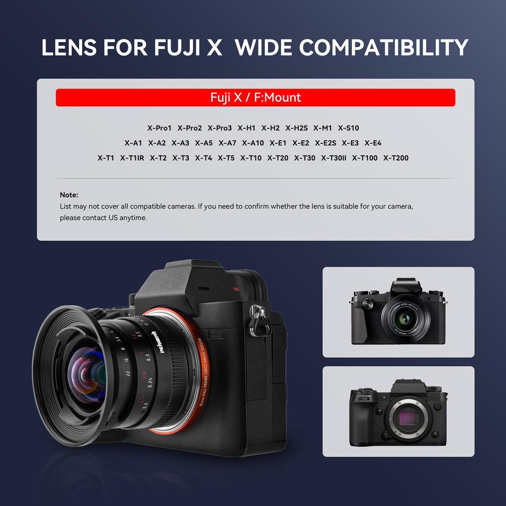 PERGEAR 12mm F2 II Широкоугольный Объектив с Фиксированным Фокусным Расстоянием Ручная Фокусировка 230г Компактный Легкий Конструкция с Фиксируемой Диафрагмой Красивое Боке X APS-C (Крепление Fuji)
