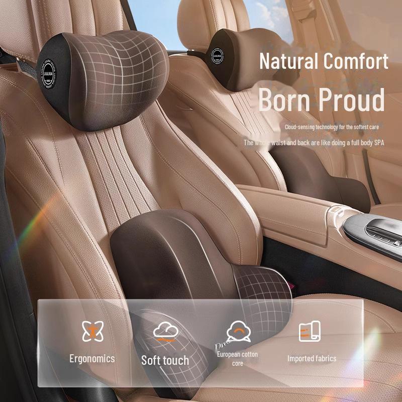 Комплект подголовника и подушки для шеи в автомобиль с пеной с эффектом памяти для максимального комфорта и защиты поясницы.