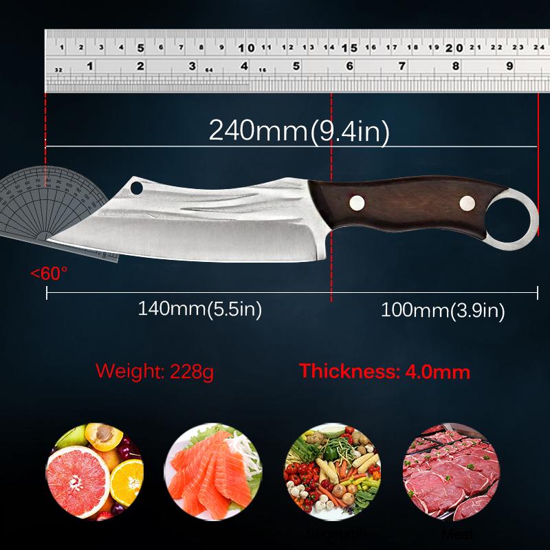 Ручной кованный деревянный нож для разделки костей, острый многоцелевой нож для фруктов, кухонные ножи с ручкой и кольцом, домашний нож для говядины