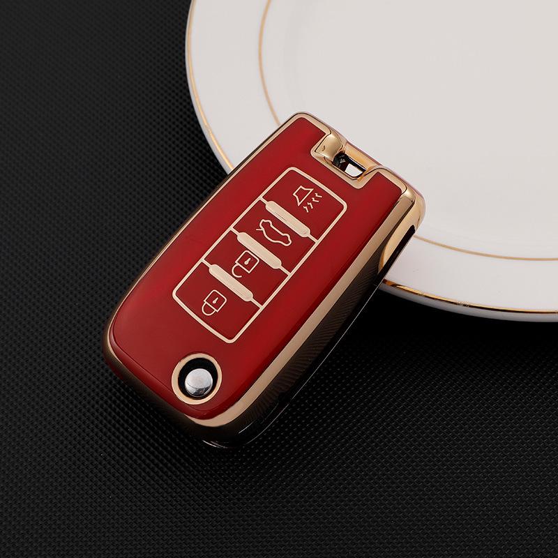 Чехол для ключа автомобиля Dongfeng Venucia: Защитный чехол с золотой кромкой для D60, T60plus/EV, T90, T70 с пряжкой