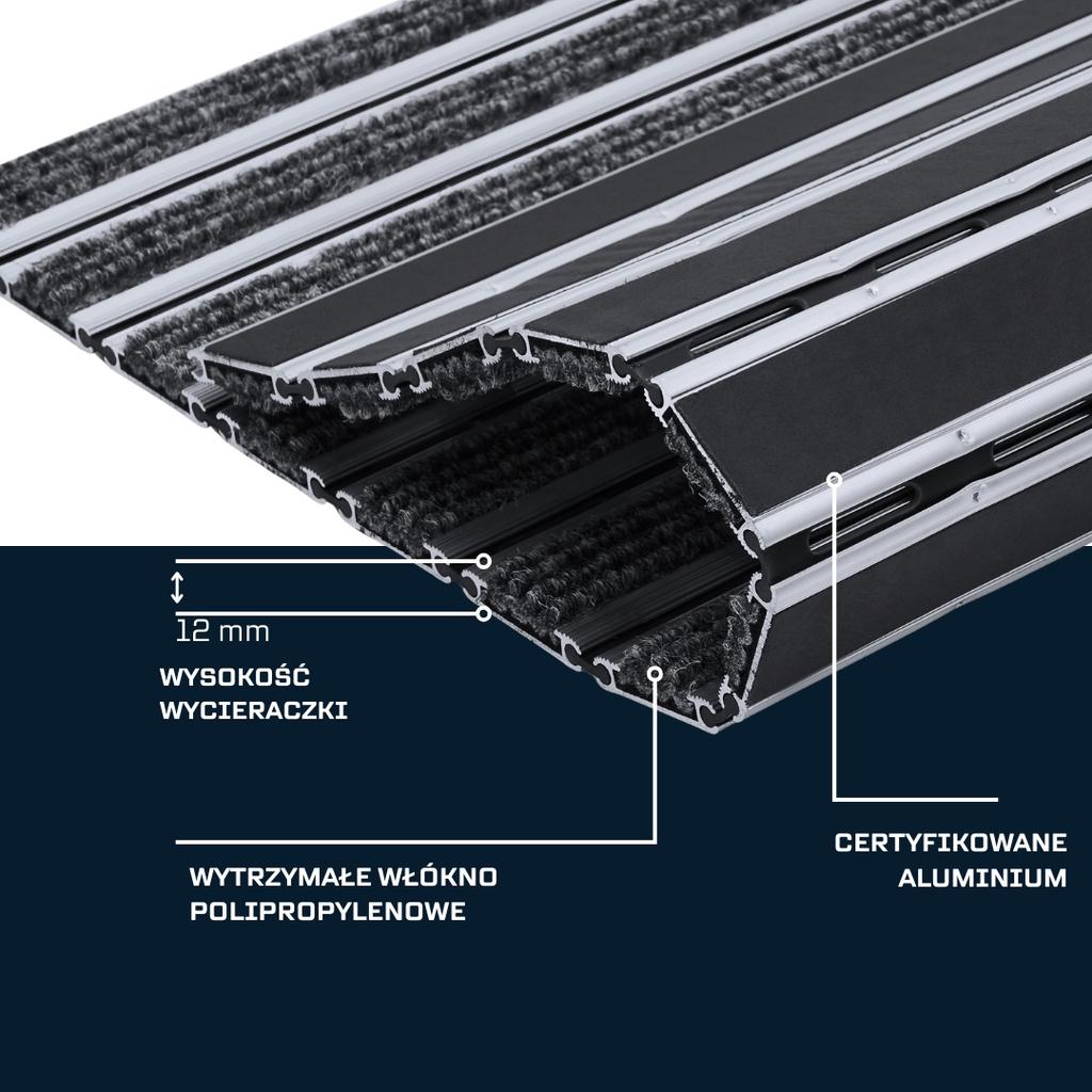 Polentex Aluminum Grosgrain Doormat: Anthracite, 80X60 With Frame, 12mm