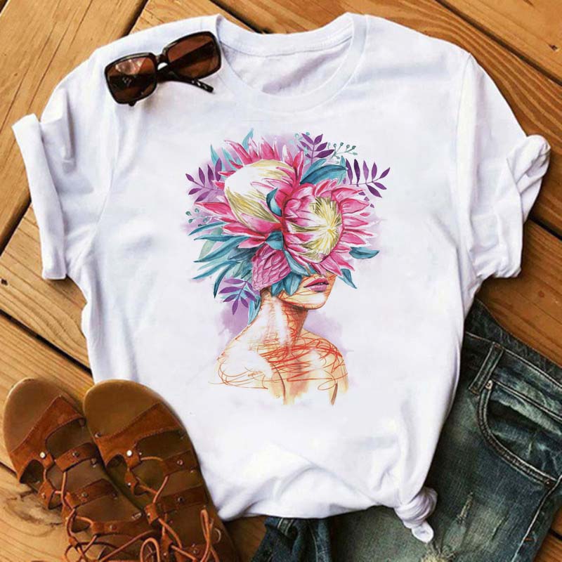Fashion Flower Graphic Women Printed Tshirt New Tshirt Graphic Tee Cute Women T-shirt Female Tee Shirt 90s Girls Tee Tshirt