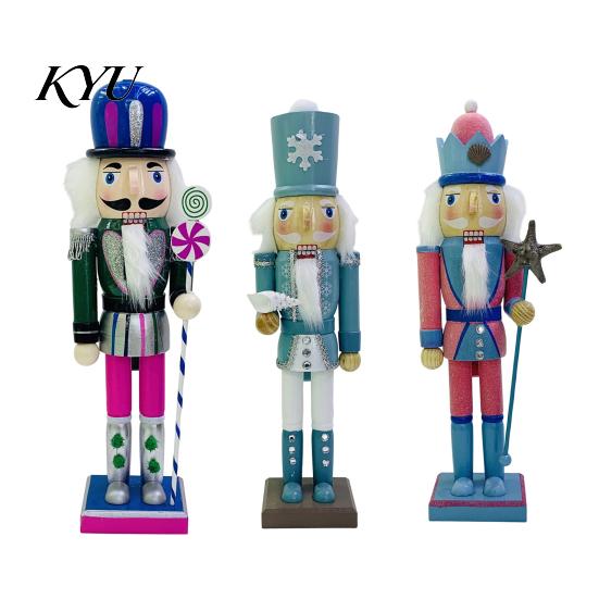 Christmas Nutcracker Ornament Wooden Figurine, Hand Painted Soldier Ornament, Bright Decorative Color Statue for Holiday Home Desktop Fireplace