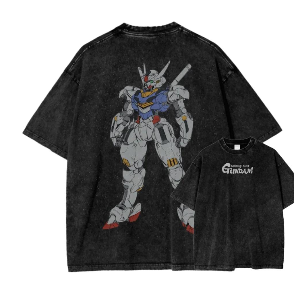 Новая футболка ACID WASH SUIT Gundam с принтом Мужская и женская Стиранная футболка Высококачественная Винтажная хлопковая футболка