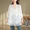 2025 Summer Plus Size Short Sleeve Lace T-Shirt Floral Women Solid Loose White Tops Tees