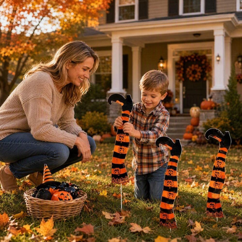 6pcs Pumpkin Bat Witch Legs Decoration Skull Witch Feet Lawn Decor Haunted House