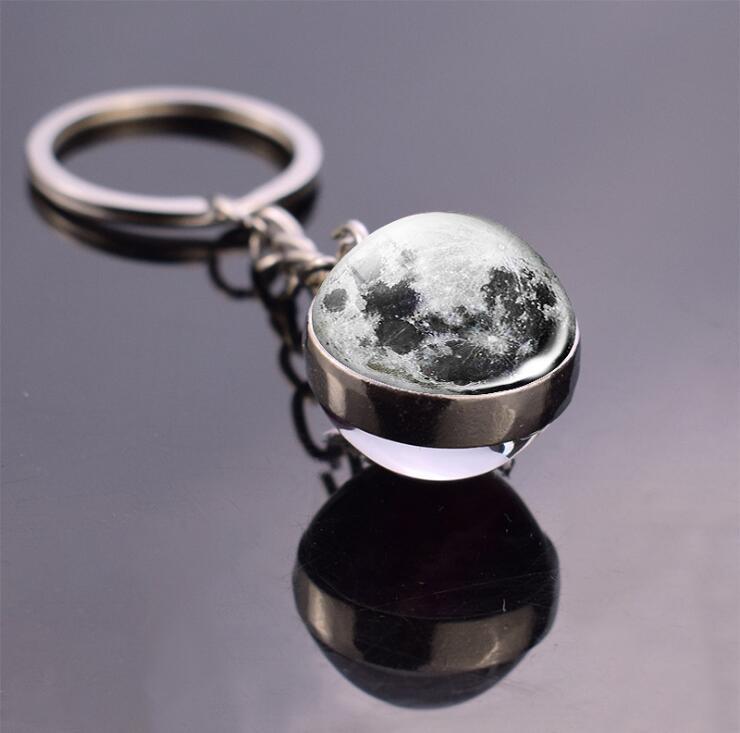 Solar System Planet Keyring Galaxy Nebula Space Keychain Moon Earth Sun Mars Art Picture Double Side Glass Ball Key Chain