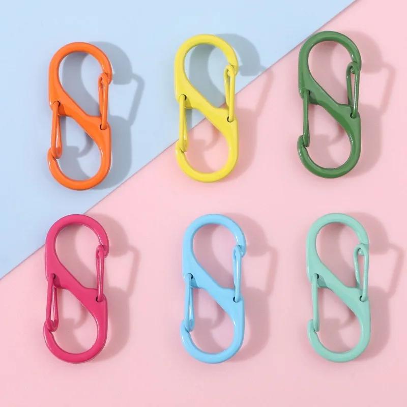 4pcs S Type Colorful Alloy Paint Spring Buckle Carabiner Anti-Theft Mini Keychain Hook Backpack Outdoor Hanging Connection Ring