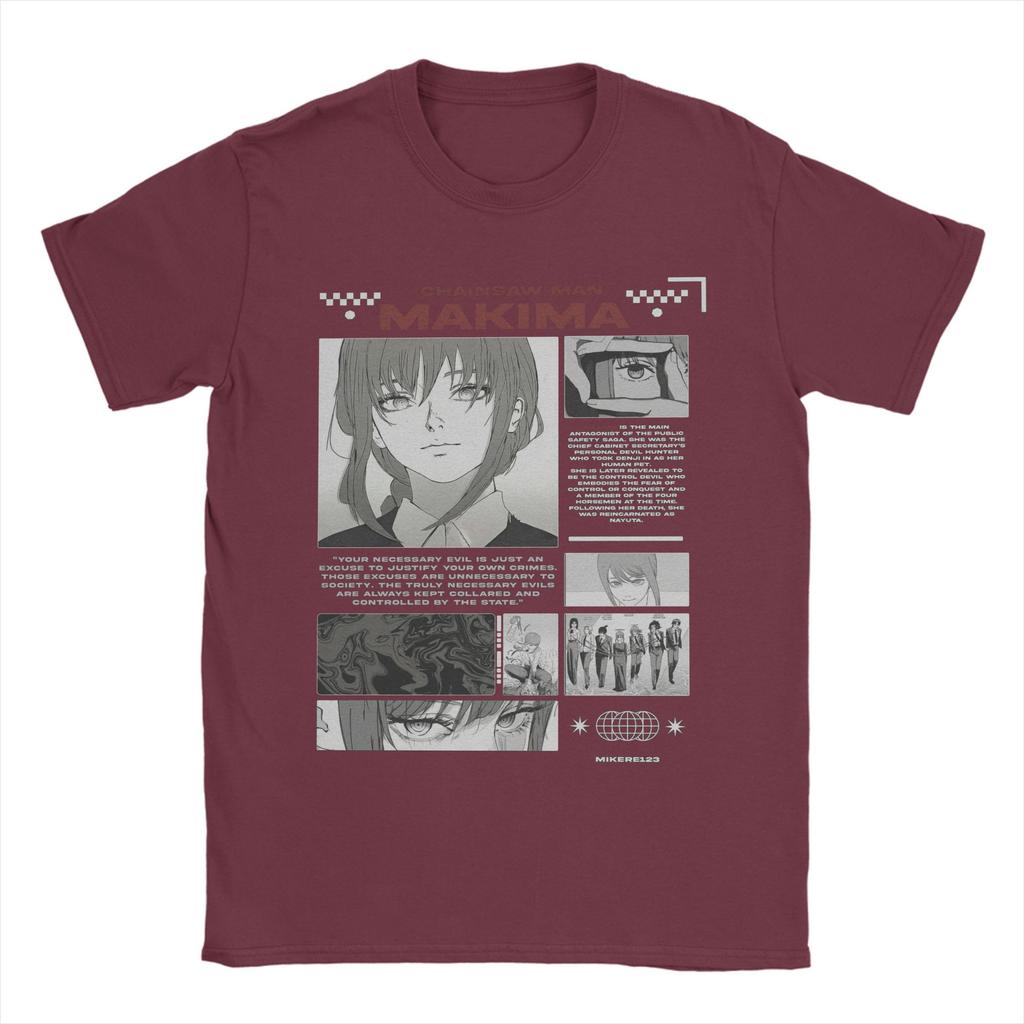 Мужская Макима Человек-бензопила Японская манга (2) Футболки Хлопковые Топы Повседневные Футболки с Коротким Рукавом и Круглым Вырезом Оригинальные Футболки
