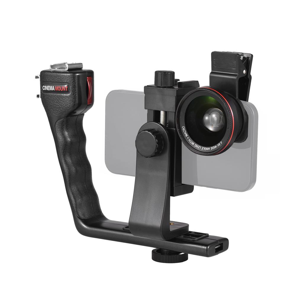 Mobile Phone L-Bracket Holder Video Rig Handheld Stabilizer Kit Including Macro Lens + Phone Clip +