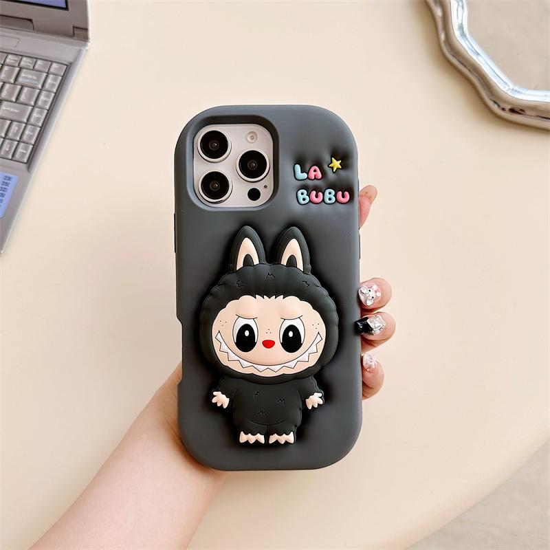 3D Милый Чехол-Держатель для Телефона для iPhone 17 16 15 14 13 12 11 Pro Max 16E Мягкий Силиконовый Чехол