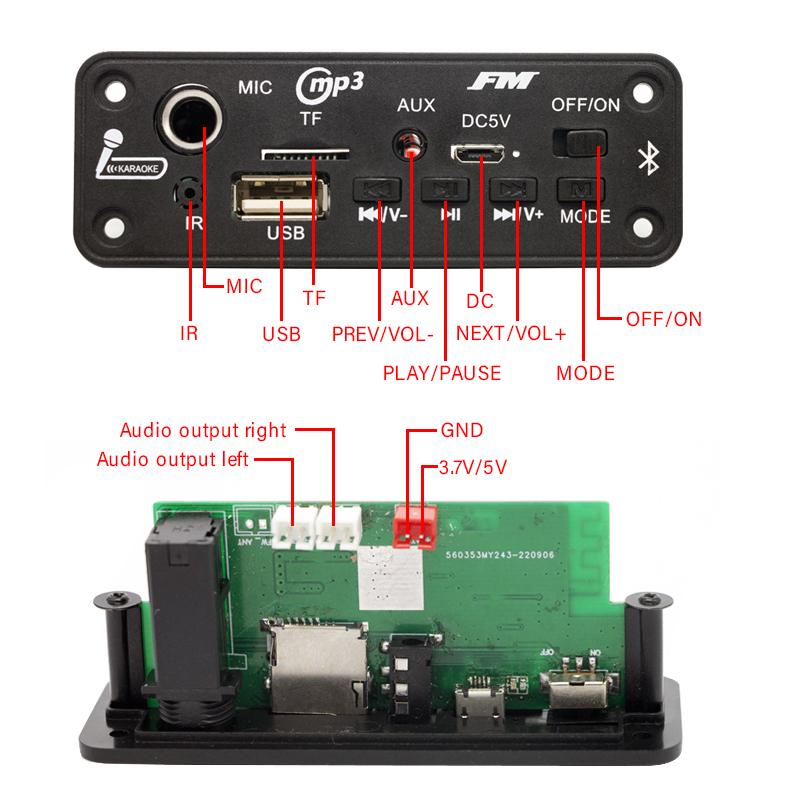 5 Вт Усилитель Bluetooth DIY MP3 WAV Декодер Плата DC 5 В 10 Вт Беспроводной Автомобильный USB MP3 Плеер Слот для TF-карты USB FM с 6,5 мм Микрофон Пульт